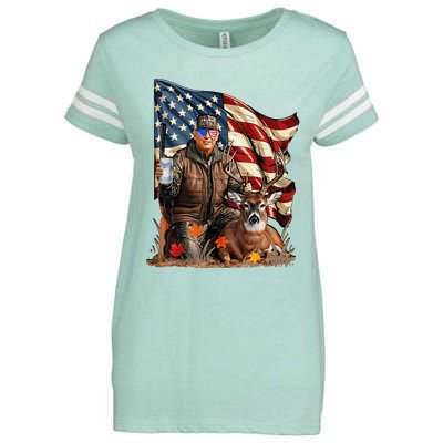 Retro Trump Hunting Deer Funny Beer Drinking Enza Ladies Jersey Football T-Shirt