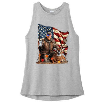 Retro Trump Hunting Deer Funny Beer Drinking Ladies PosiCharge Tri-Blend Wicking Tank