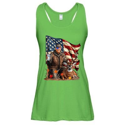 Retro Trump Hunting Deer Funny Beer Drinking Ladies Essential Flowy Tank