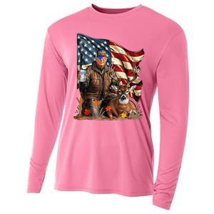 Retro Trump Hunting Deer Funny Beer Drinking Cooling Performance Long Sleeve Crew