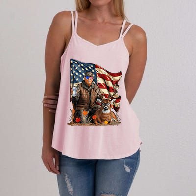 Retro Trump Hunting Deer Funny Beer Drinking Women's Strappy Tank