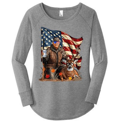 Retro Trump Hunting Deer Funny Beer Drinking Women's Perfect Tri Tunic Long Sleeve Shirt