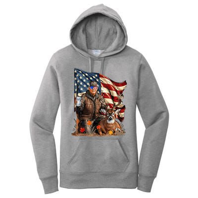 Retro Trump Hunting Deer Funny Beer Drinking Women's Pullover Hoodie