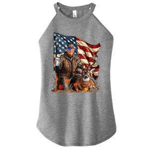 Retro Trump Hunting Deer Funny Beer Drinking Women's Perfect Tri Rocker Tank