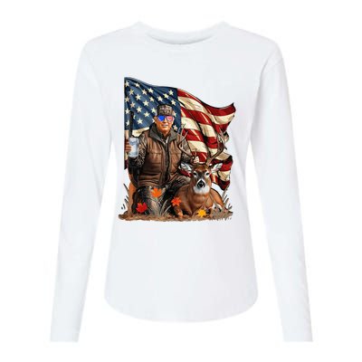 Retro Trump Hunting Deer Funny Beer Drinking Womens Cotton Relaxed Long Sleeve T-Shirt