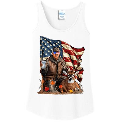 Retro Trump Hunting Deer Funny Beer Drinking Ladies Essential Tank