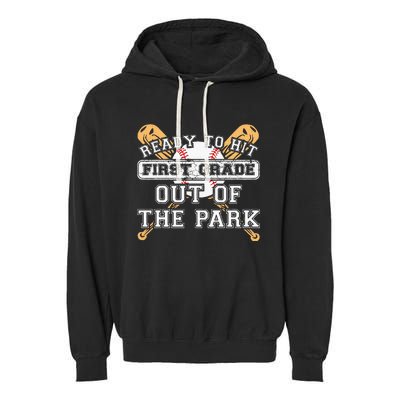 Ready To Hit First Grade Out Of The Park Back To School Garment-Dyed Fleece Hoodie