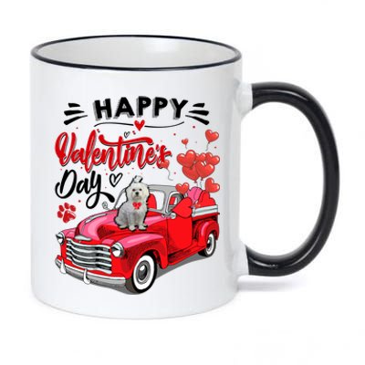 Red Truck Happy Valentines Day Maltese Hearts Dog Lover Meaningful Gift 11oz Black Color Changing Mug