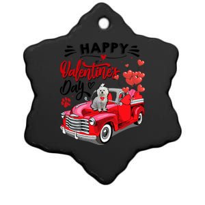 Red Truck Happy Valentines Day Maltese Hearts Dog Lover Meaningful Gift Ceramic Star Ornament