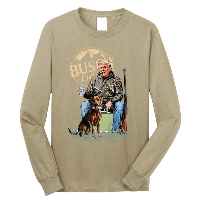 Retro Trump Hunting Deer Funny Beer Drinking Beer Hunting Long Sleeve Shirt