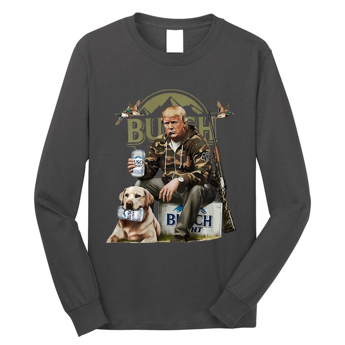 Retro Trump Hunting Deer Funny Beer Drinking Hunting Long Sleeve Shirt