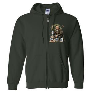 Retro Trump Hunting Deer Funny Beer Drinking Hunting Full Zip Hoodie