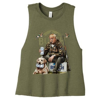 Retro Trump Hunting Deer Funny Beer Drinking Hunting Women's Racerback Cropped Tank