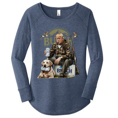 Retro Trump Hunting Deer Funny Beer Drinking Hunting Women's Perfect Tri Tunic Long Sleeve Shirt