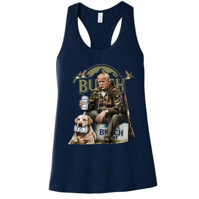 Retro Trump Hunting Deer Funny Beer Drinking Hunting Women's Racerback Tank