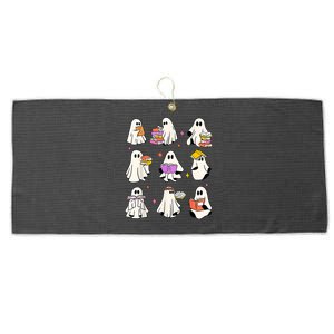 Retro Teacher Halloween Ghost Read More Books Teacher Large Microfiber Waffle Golf Towel