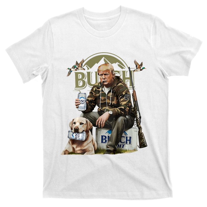 Retro Trump Hunting Deer Funny Beer Drinking Hunting On Back T-Shirt