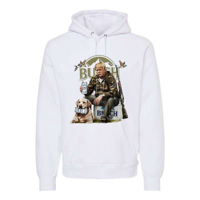 Retro Trump Hunting Deer Funny Beer Drinking Hunting On Back Premium Hoodie