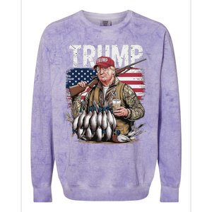 Retro Trump Hunting Duck Hello Hunting Camo Hunting Us Flag Colorblast Crewneck Sweatshirt