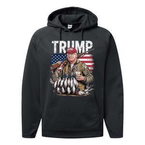 Retro Trump Hunting Duck Hello Hunting Camo Hunting Us Flag Performance Fleece Hoodie