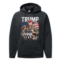 Retro Trump Hunting Duck Hello Hunting Camo Hunting Us Flag Performance Fleece Hoodie