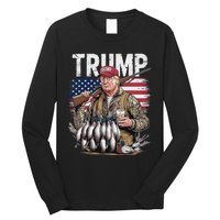 Retro Trump Hunting Duck Hello Hunting Camo Hunting Us Flag Long Sleeve Shirt