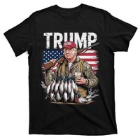 Retro Trump Hunting Duck Hello Hunting Camo Hunting Us Flag T-Shirt