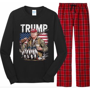 Retro Trump Hunting Duck Hello Hunting Camo Hunting Us Flag Long Sleeve Pajama Set