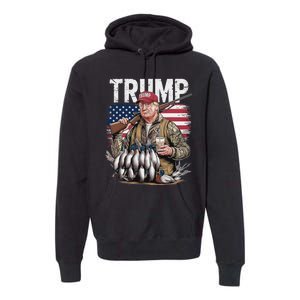 Retro Trump Hunting Duck Hello Hunting Camo Hunting Us Flag Premium Hoodie