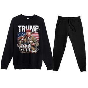 Retro Trump Hunting Duck Hello Hunting Camo Hunting Us Flag Premium Crewneck Sweatsuit Set