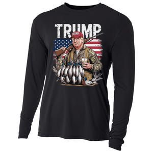 Retro Trump Hunting Duck Hello Hunting Camo Hunting Us Flag Cooling Performance Long Sleeve Crew