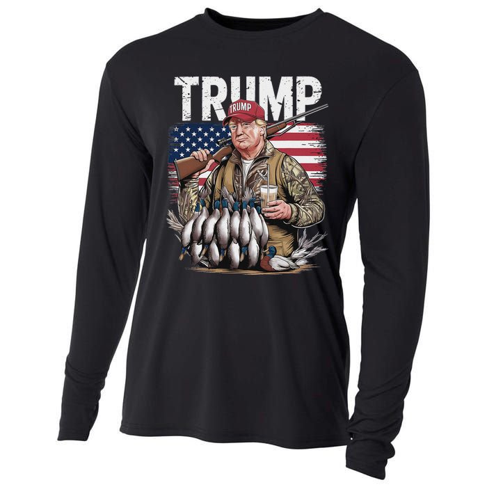 Retro Trump Hunting Duck Hello Hunting Camo Hunting Us Flag Cooling Performance Long Sleeve Crew