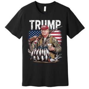 Retro Trump Hunting Duck Hello Hunting Camo Hunting Us Flag Premium T-Shirt