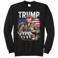 Retro Trump Hunting Duck Hello Hunting Camo Hunting Us Flag Tall Sweatshirt