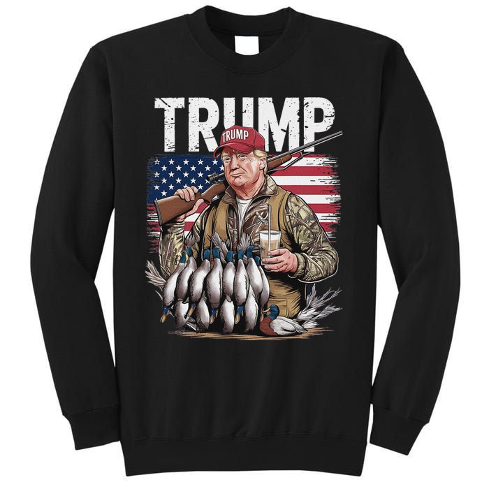 Retro Trump Hunting Duck Hello Hunting Camo Hunting Us Flag Tall Sweatshirt