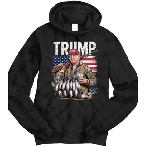 Retro Trump Hunting Duck Hello Hunting Camo Hunting Us Flag Tie Dye Hoodie