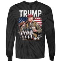 Retro Trump Hunting Duck Hello Hunting Camo Hunting Us Flag Tie-Dye Long Sleeve Shirt