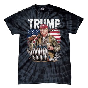 Retro Trump Hunting Duck Hello Hunting Camo Hunting Us Flag Tie-Dye T-Shirt