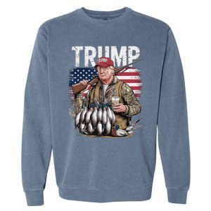 Retro Trump Hunting Duck Hello Hunting Camo Hunting Us Flag Garment-Dyed Sweatshirt