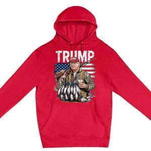 Retro Trump Hunting Duck Hello Hunting Camo Hunting Us Flag Premium Pullover Hoodie