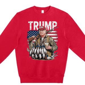 Retro Trump Hunting Duck Hello Hunting Camo Hunting Us Flag Premium Crewneck Sweatshirt