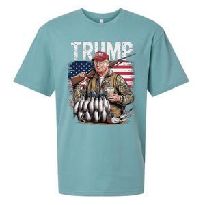 Retro Trump Hunting Duck Hello Hunting Camo Hunting Us Flag Sueded Cloud Jersey T-Shirt