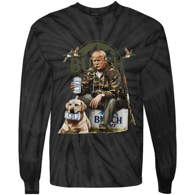 Retro Trump Hunting Deer Funny Beer Drinking Beer Hunting Tie-Dye Long Sleeve Shirt