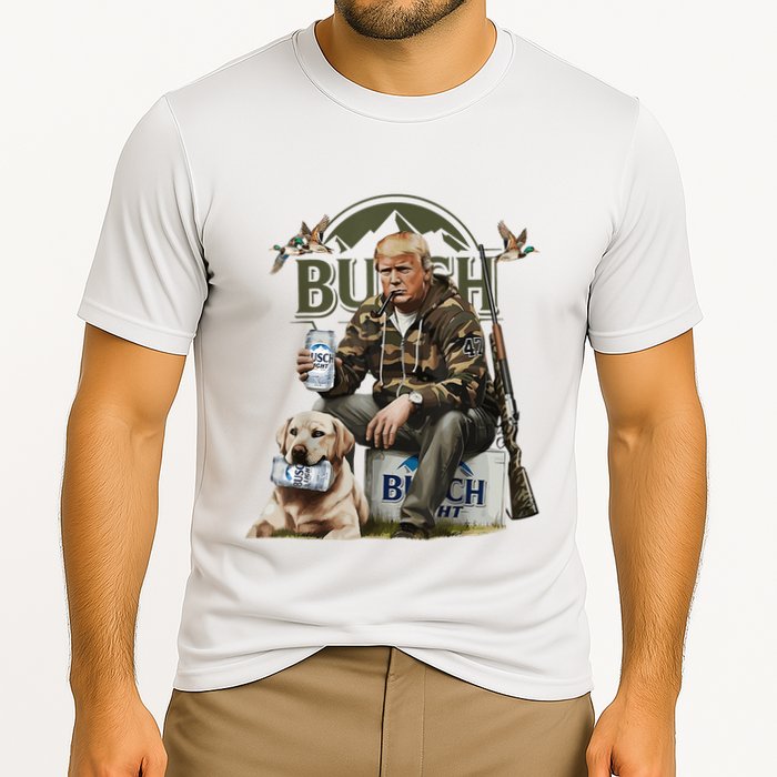 Retro Trump Hunting Deer Funny Beer Drinking Beer Hunting Cooling Performance Crew T-Shirt