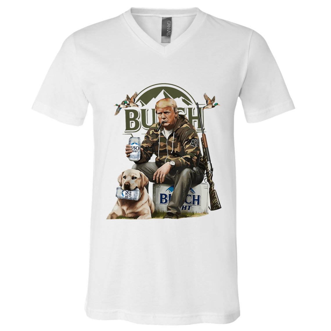 Retro Trump Hunting Deer Funny Beer Drinking Beer Hunting V-Neck T-Shirt
