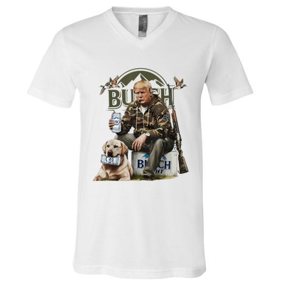 Retro Trump Hunting Deer Funny Beer Drinking Beer Hunting V-Neck T-Shirt