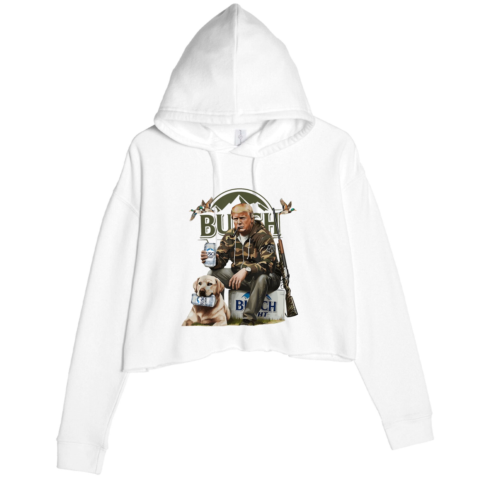 Retro Trump Hunting Deer Funny Beer Drinking Beer Hunting Crop Fleece Hoodie