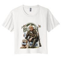 Retro Trump Hunting Deer Funny Beer Drinking Beer Hunting Women's Crop Top Tee