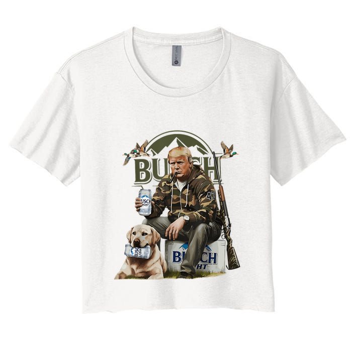 Retro Trump Hunting Deer Funny Beer Drinking Beer Hunting Women's Crop Top Tee