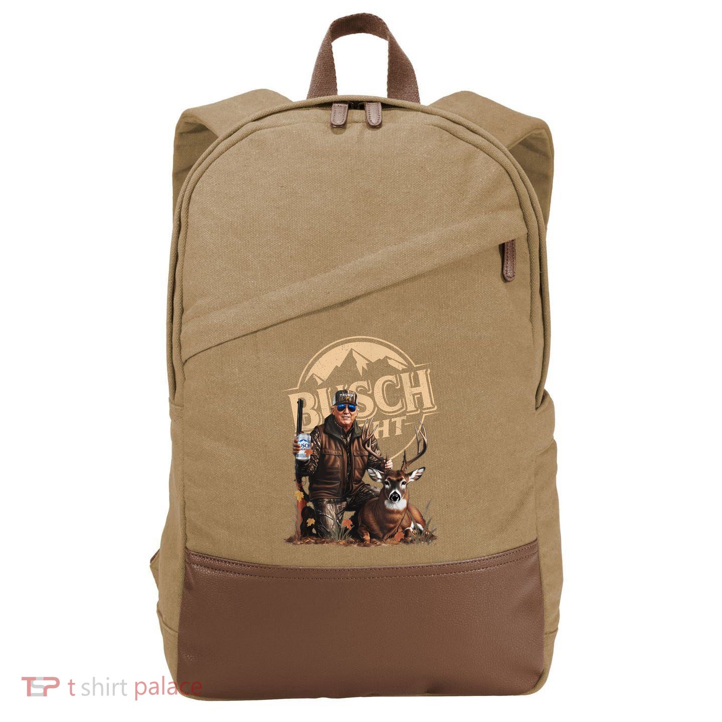 Retro Trump Hunting Deer Funny Beer Drinking Beer Hunting Cotton Canvas Backpack